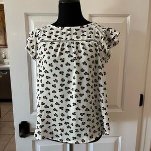 Blouse Cage brand cheetah print shirt short sleeved cream /black/ M